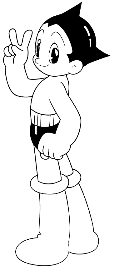 Desenho de Astroboy como um sinal de vitria para impresso e colorir